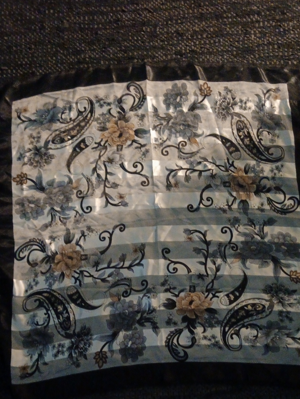 Floral Paisley Satin Scarf in Blue, Cream, Grey & Black